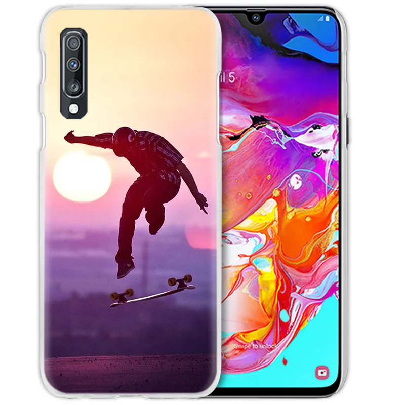 Спортивные для катания на роликовых коньках деревянные кейсы для samsung Galaxy A50 A70 A20e A40 A30 A20 A10 A8 A6 плюс A9 A7 жесткий прозрачный ПК чехол для телефона чехол для нового IPad