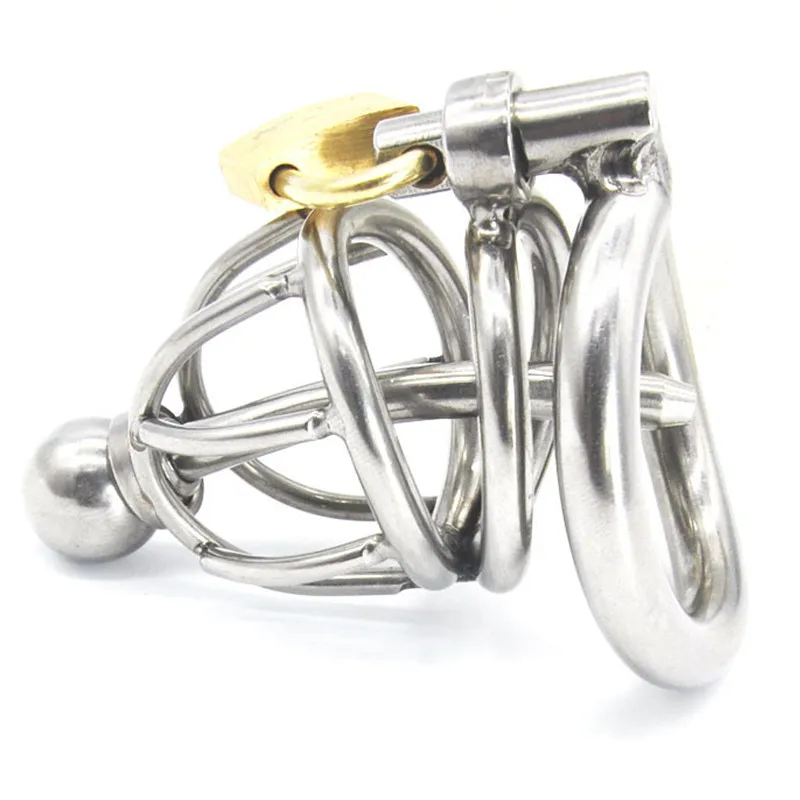Stainless Steel Male Chastity Device with Urethral Catheter,Cock Cage,Penis Rings,Virginity Lock,BDSM Bondage Sex Toys For Man