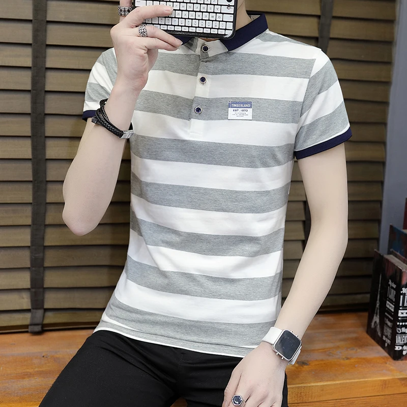 New summer high quality striped short sleeve polo shirt men brand