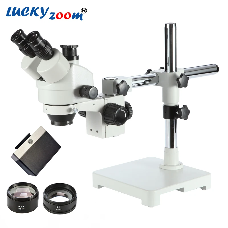 

Luckyzoom Brand 7X-90X! Single Boom Stand Trinocular Stereo Zoom Microscope Digital 5MP Camera SZM2.0X 30mm working distance
