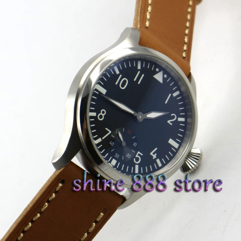 

Parnis watch 47mm black dial Luminous 6498 Mechanical hand wind movement Men's watch