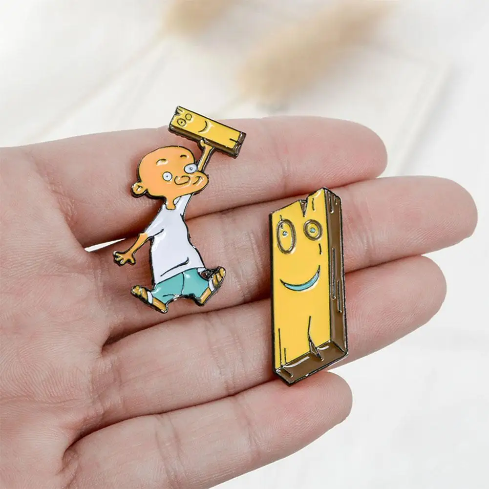 

Cute Women Men Cartoon Alloy Man Wood Brooch Pin Denim Backpack Badge Jewelry trendy