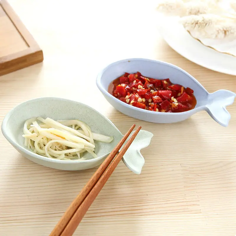 FHEAL Wheat Straw fish Shape Multifunctional Dish Vinegar Soy Sauce Snack Plate Environmental Spice Jar Kitchen Accessories (13)