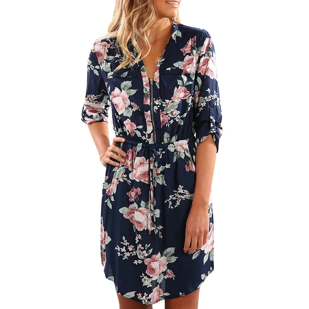 casual dress Women's floral dress Casual O Neck Sleeveless  Summer Mini Print Beach Dress Mujer con vestido de verano 2019