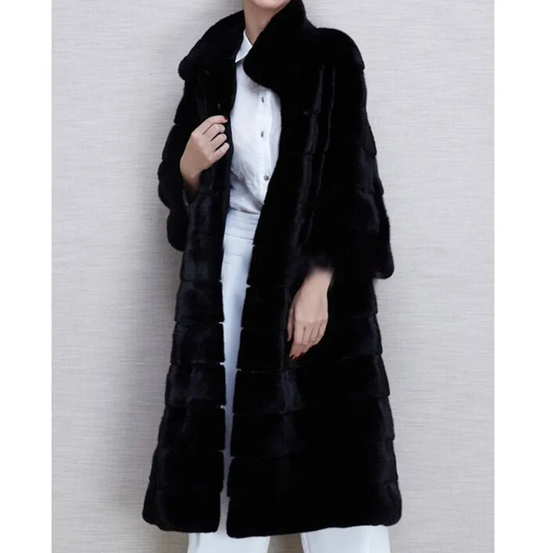 Black Faux Fur Coat Women Winter Coat Medium long Faux Mink Fur Coats