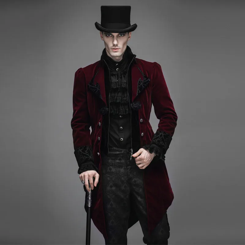 

Autumn Winter Steampunk Goth Long coat men Fashion Runway Style Coat Men Neutral Slim Retro Style Gothic Velveteen Trench Coat