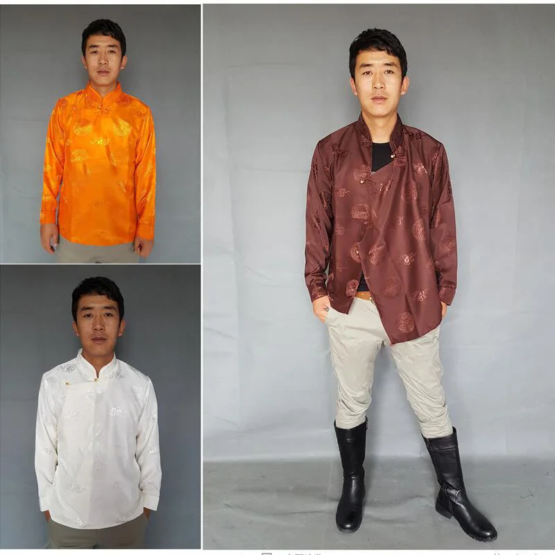 

Chinese traditional men clothing casual long sleeves tops oriental mens Stand Collar Tunic top vintage Tibet style costume