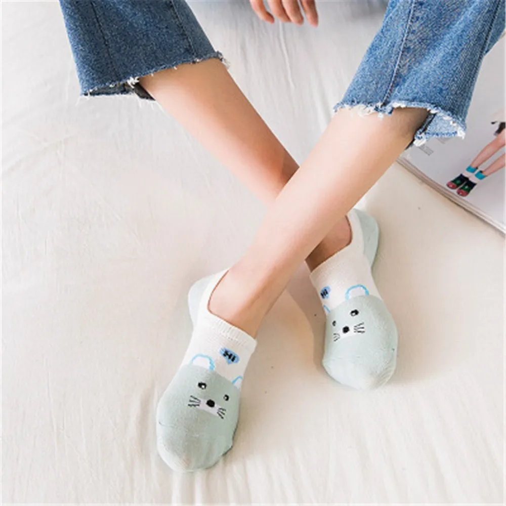 

woman socks summer boat Casual Work Business Cotton Cartoon Cat Fashion Socks Comfortable Invisible Low Ankle Socks kawaii A75
