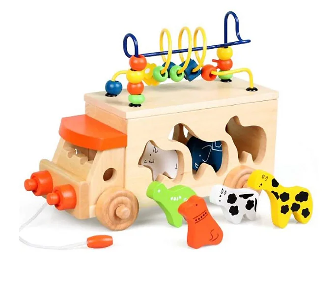 Многофункциональная игрушка-сортировщик с бусинами в форме животных, автобус, деревянный блок, лабиринт, развивающие игрушки для детей