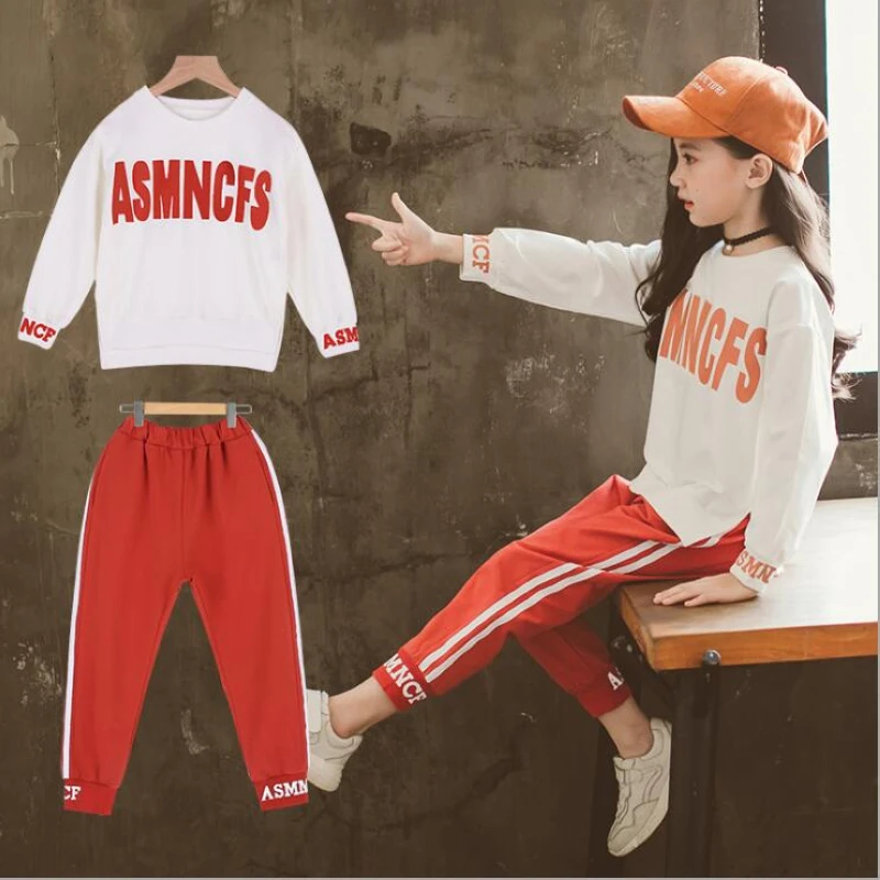 

2pcs 2019 spring new children's suit girls long-sleeved shirt + pants