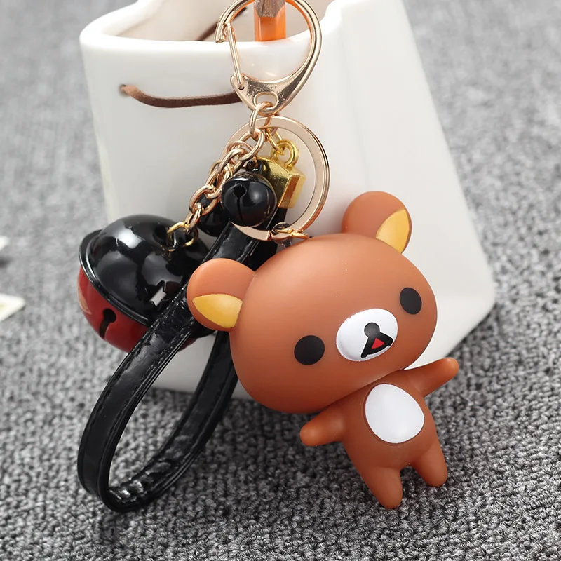 

2018 NEW CUTE CARTOON RILAKKUMA BEAR SMALL BELL KEYCHAIN ANIME KEYRING PENDANT NOVELTY PERSONALITY BAG CHARMS ORNAMENT ACCESSORY