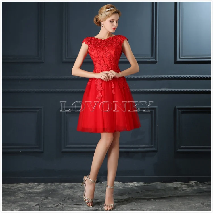 DEERVEADO T402 Short Prom Dresses Elegant A-Line Red Prom Dress Gown Formal Party Dresses Evening Gown Vestido De Festa