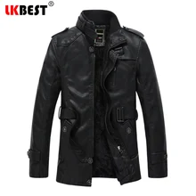 LKBEST длинная мужская кожаная куртка в стиле панк, теплые мужские кожаные куртки и пальто, модная мотоциклетная кожаная куртка, верхняя одежда(PY26