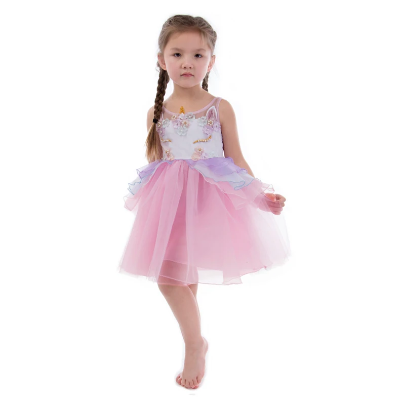 Платье для девочек; Vestidos; вечерние платья с вышитым единорогом; платье принцессы для девочек; г.; летняя одежда для маленьких девочек; кружевное платье для девочек