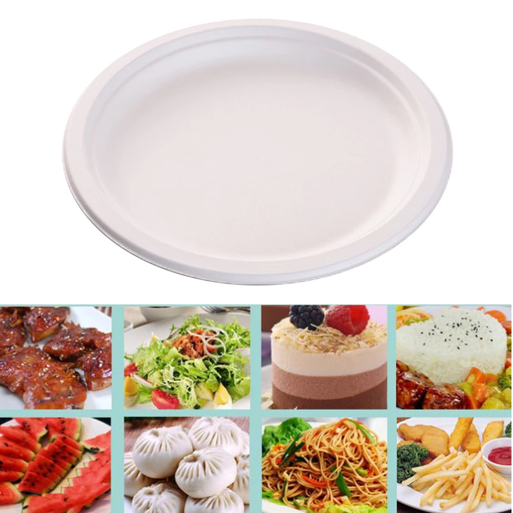 50Pcs plate Disposable Biodegradable Round Birthday Cake Dinner Paper
