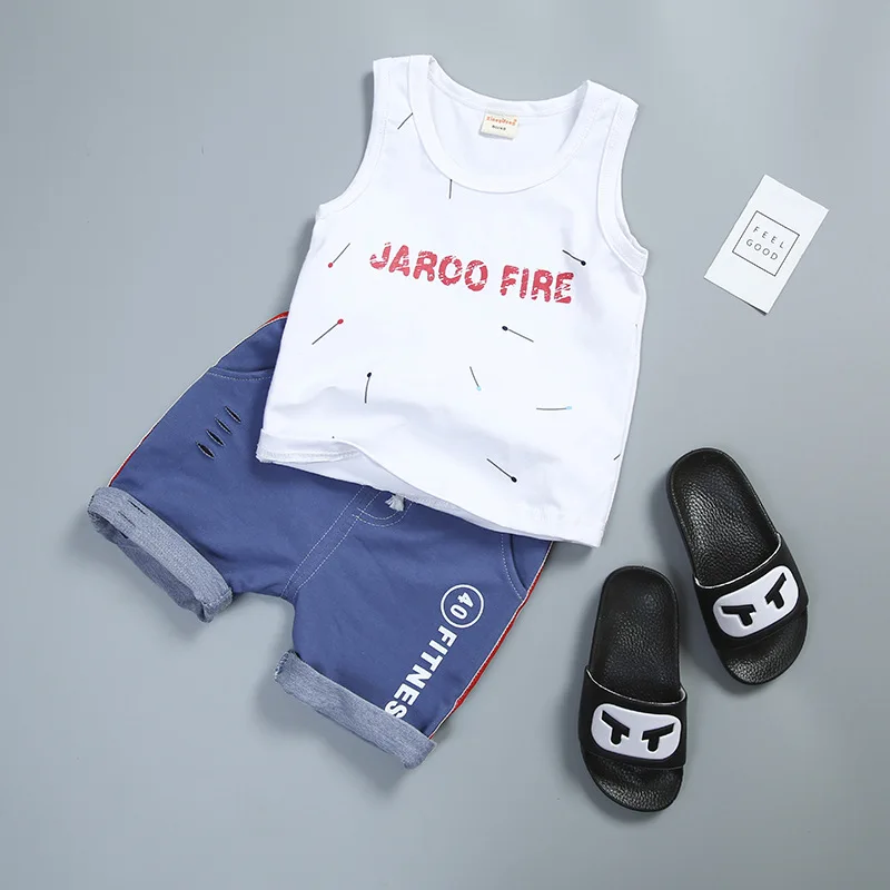 

2018 summer baby girl boy clothes 100% cotton new active casual sleeveles baby clothes Vest+pant kid suit 0-4 year clothing set