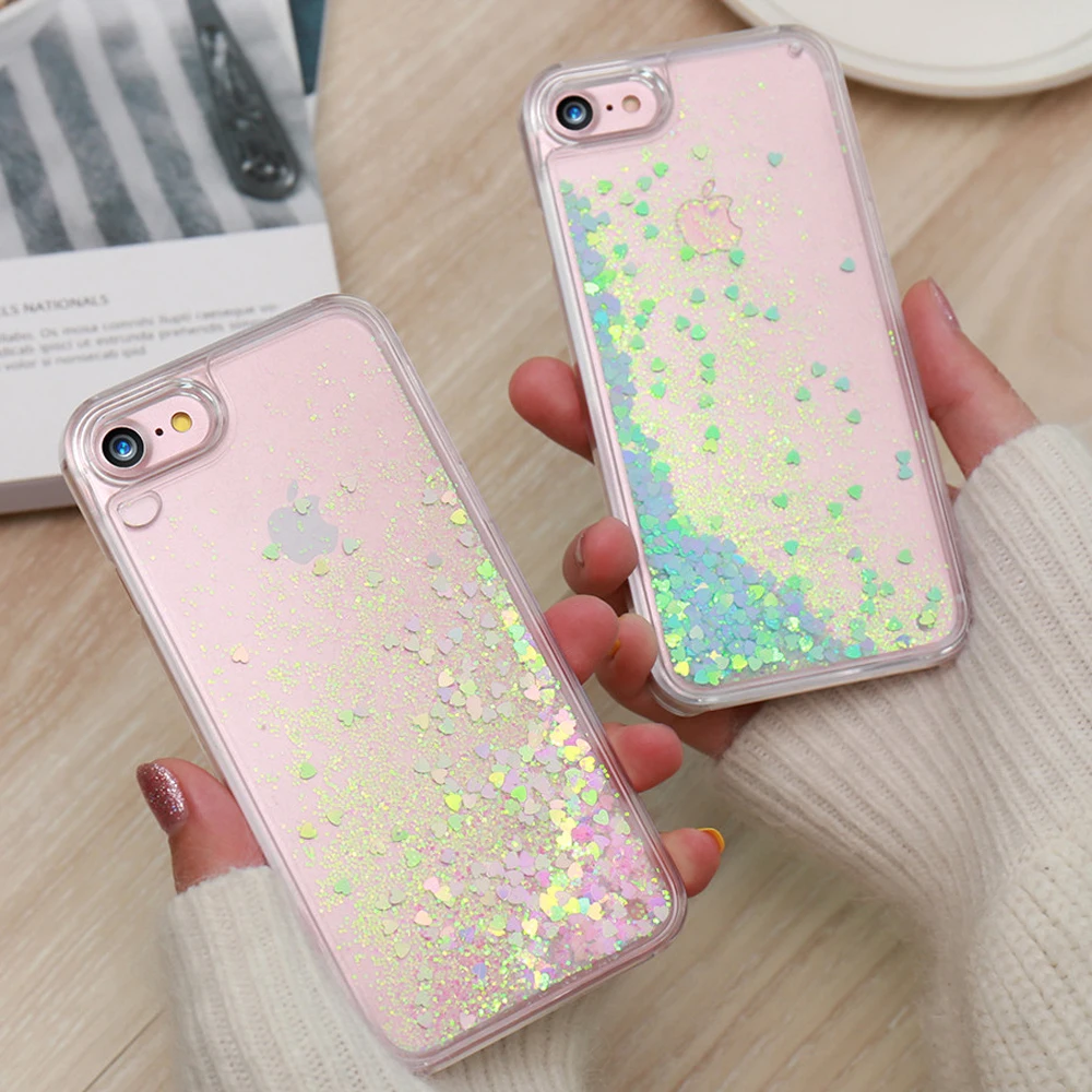 

DOEES Shiny Quicksand Case For iPhone 7 6S 6 Plus 5 5S 5C SE Cover Bling Heart Transparent Phone Case For iPhone 7 6S 6 Plus 5S