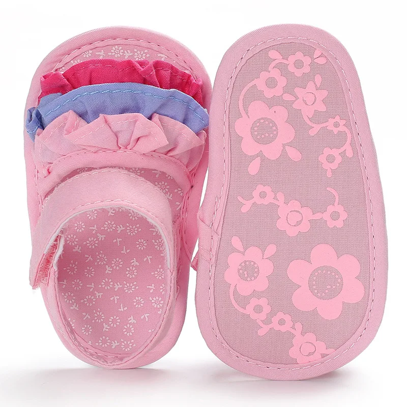 Летняя Нескользящая цветная кружевная обувь для маленьких девочек 0-1 лет