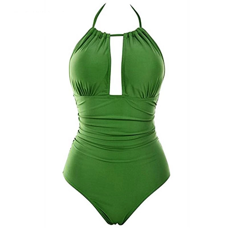 TYAKKVE 2020 Women One-piece Swimsuit Deep V Bikini Vintage Backless Ladies Bathing Suit Tummy Control Swimwear Plus Size S-XXXL