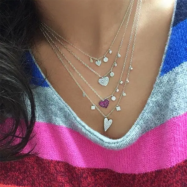 

925 Sterling Silver Heart Clear CZ Pendant Necklaces geometric cz charm drop chokers for Women Fashion Jewelry valentines gifts