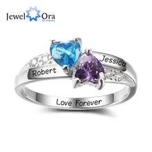 Personalizado Grabado Nombre Birthstone Joyería 925 de Plata Doble Corazón de Piedra Anillo Mejor Regalo de Navidad (JewelOra RI102402)