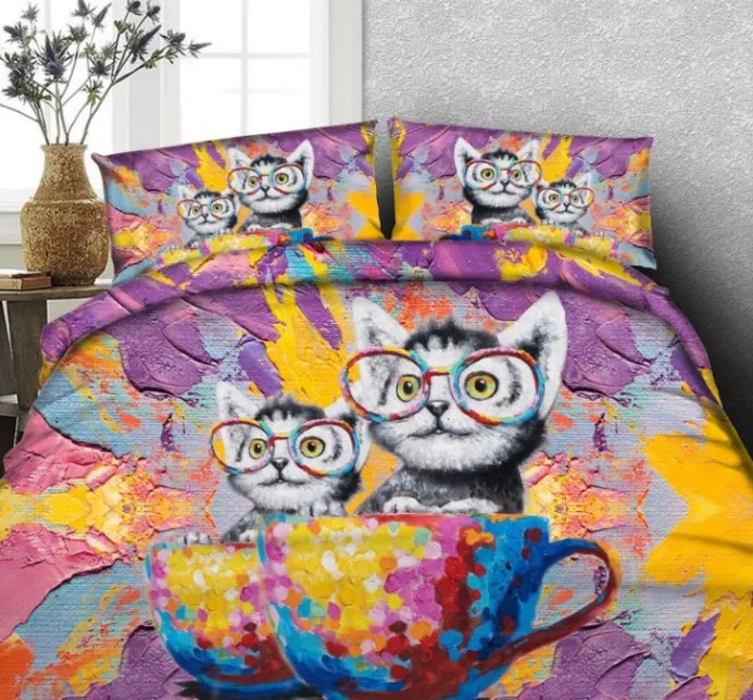 

Cat 3D Duvet cover set bed sheet linen Super King bedding set Queen size twin double bed in a bag doona bedspreads bedset 4pcs