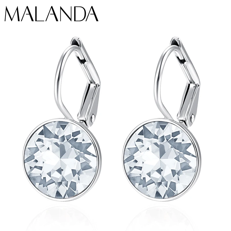Malanda Crystal From Swarovski Classic Round Small Bella Stud Earrings For Women New Fashion Wedding Jewelry Girl Gift | Украшения и