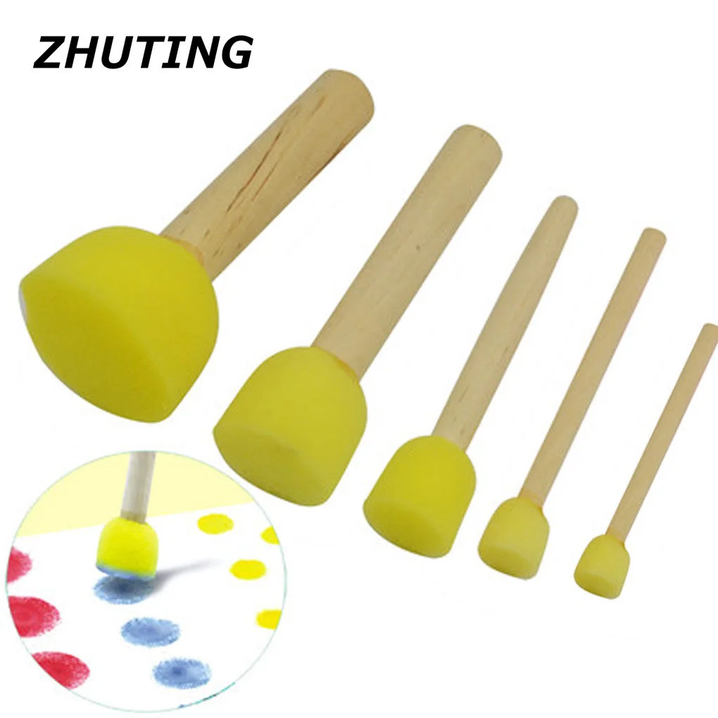 

5pcs children's sponge embossed watercolor painting water powder seal acrylic paint brush mark pen