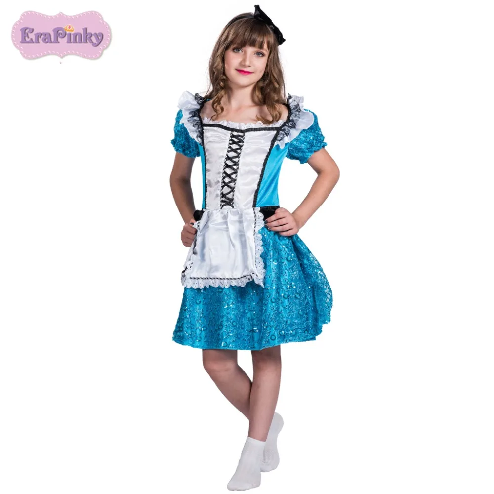 

Erapinky Girl Dresses Casual Puff Sleeve Kids Dresses For Girls Alice Costumes Children Teenagers A Line V Overall Kid Dresses