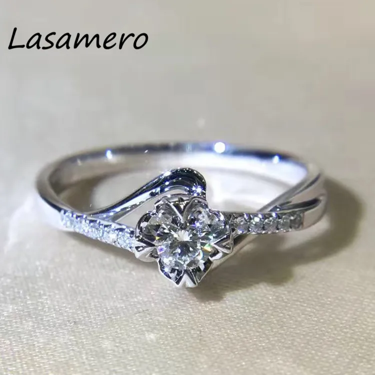 

LASAMERO 0.117CT Certified Rose shape Ring Accents 18k Gold Real Diamond Wedding Ring Engagement Ring