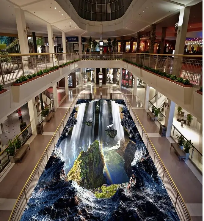 Custom 3D Painting Floor Wallpaper PVC Adhesive Cave Waterfall Scenery Flooring Modern Mural | Обустройство дома