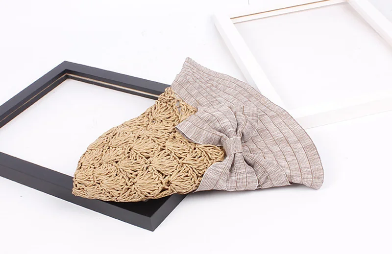 Women Patch Splicing Straw Hat Fashion Wide Brim Bow Cap Ladies Headwear Summer Travel Outdoor Beach Sun Hats CP0196 (8)