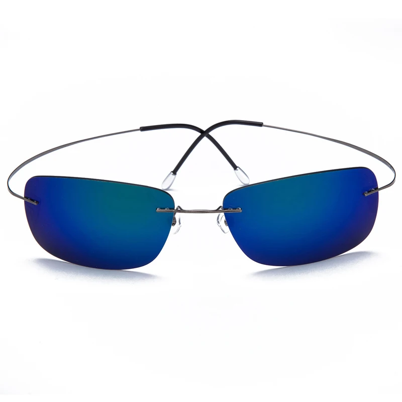 Титановые прямоугольные солнцезащитные очки без оправы, супер светильник, фирменный дизайн, Мужские поляризационные солнцезащитные очки Gafas - Цвет линз: Gun PurpleBlue