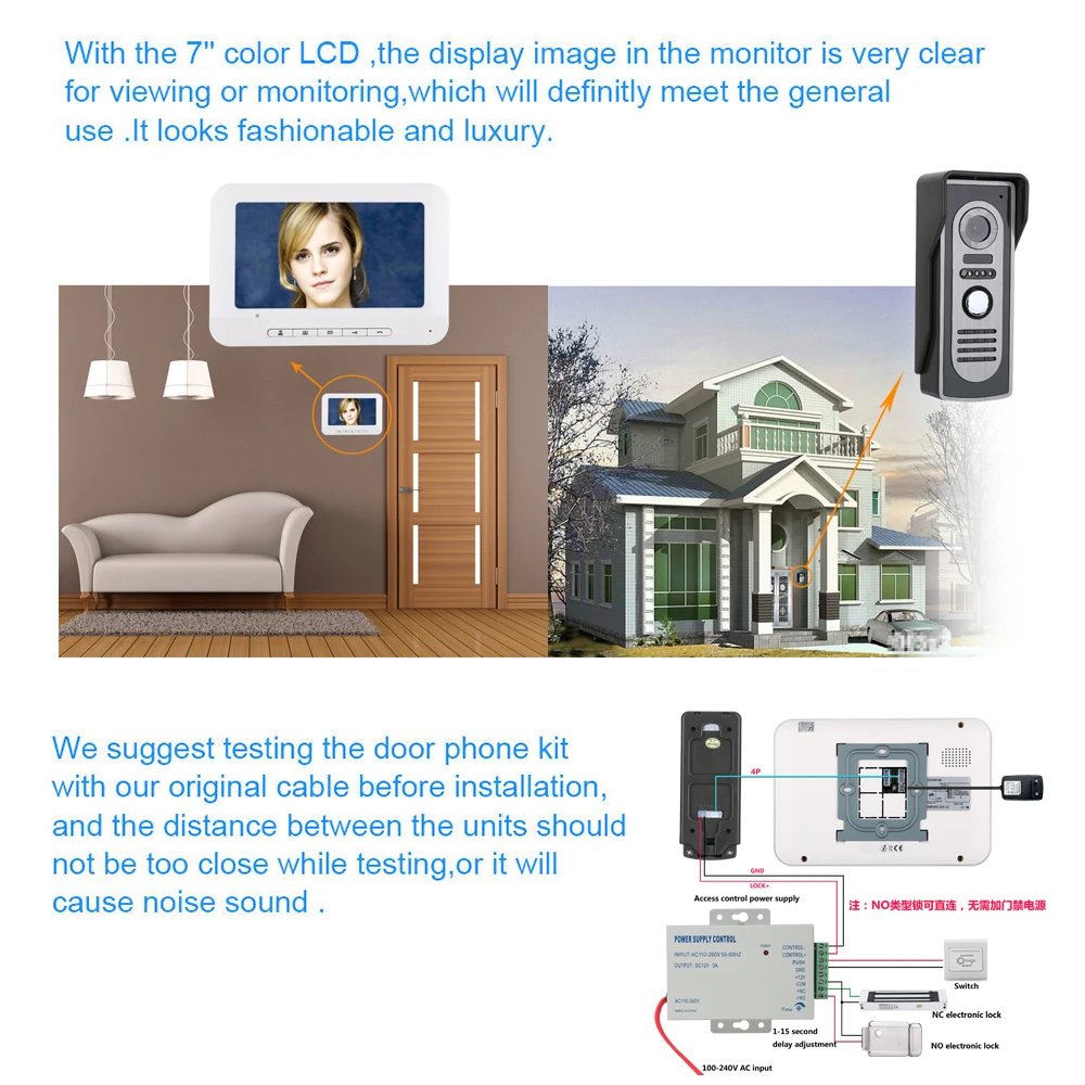 Intercom com Câmera Polegada 1-monitorar Night Vision Vídeo Porta Telefone Campainha hd 700tvl 7 Tft Kit 2-câmera 2 Vision Vídeo Porta Telefone Campainha Intercom com Câmera HD 700TVL