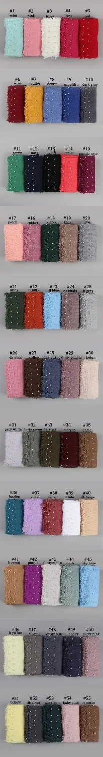 US $30.40 55 Color New Designs Cotton Scarf Beads Bubble Pearl Wrinkle Shawls Hijab Drape Stitching Fringe Crumple Muslim ScarvesScarf