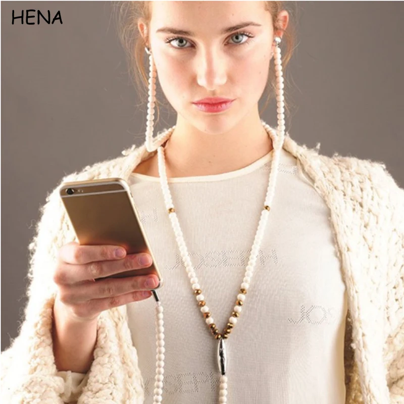 Beste HENA Mode sieraden parel Ketting Oortelefoon met Mic Kralen In Ear Wired 3.5mm Oortelefoon voor MP3 Telefoon Iphone Samsung Huawei
