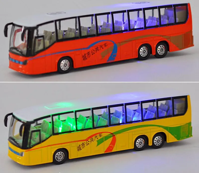 1: 60 сплавов модели автобусов, высокая имитация городской модели автобусов, металл, полученный литьем под давление, игрушечные транспортные средства, оттяните назад и мигает и музыкальный