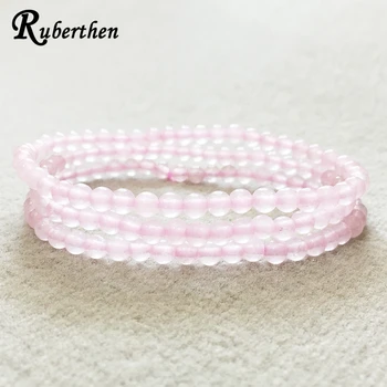 

Ruberthen Fashion Design 4 mm Rose Quart z Stacking Bracelet set 3 Wrap Mini Gem Stone Energy Bracelet Best Gift for Girls