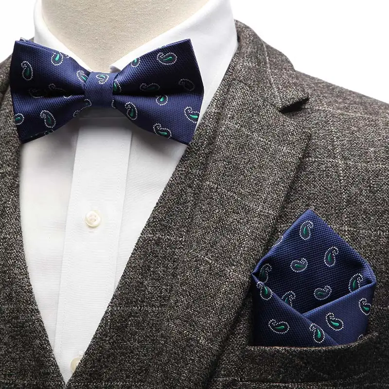 YISHLINE набор-2 мужской галстук-бабочка и карманный квадратный набор в полоску с цветочным узором пейсли мужские галстуки смокинг Свадебные аксессуары регулируемые - Цвет: YW2B-39