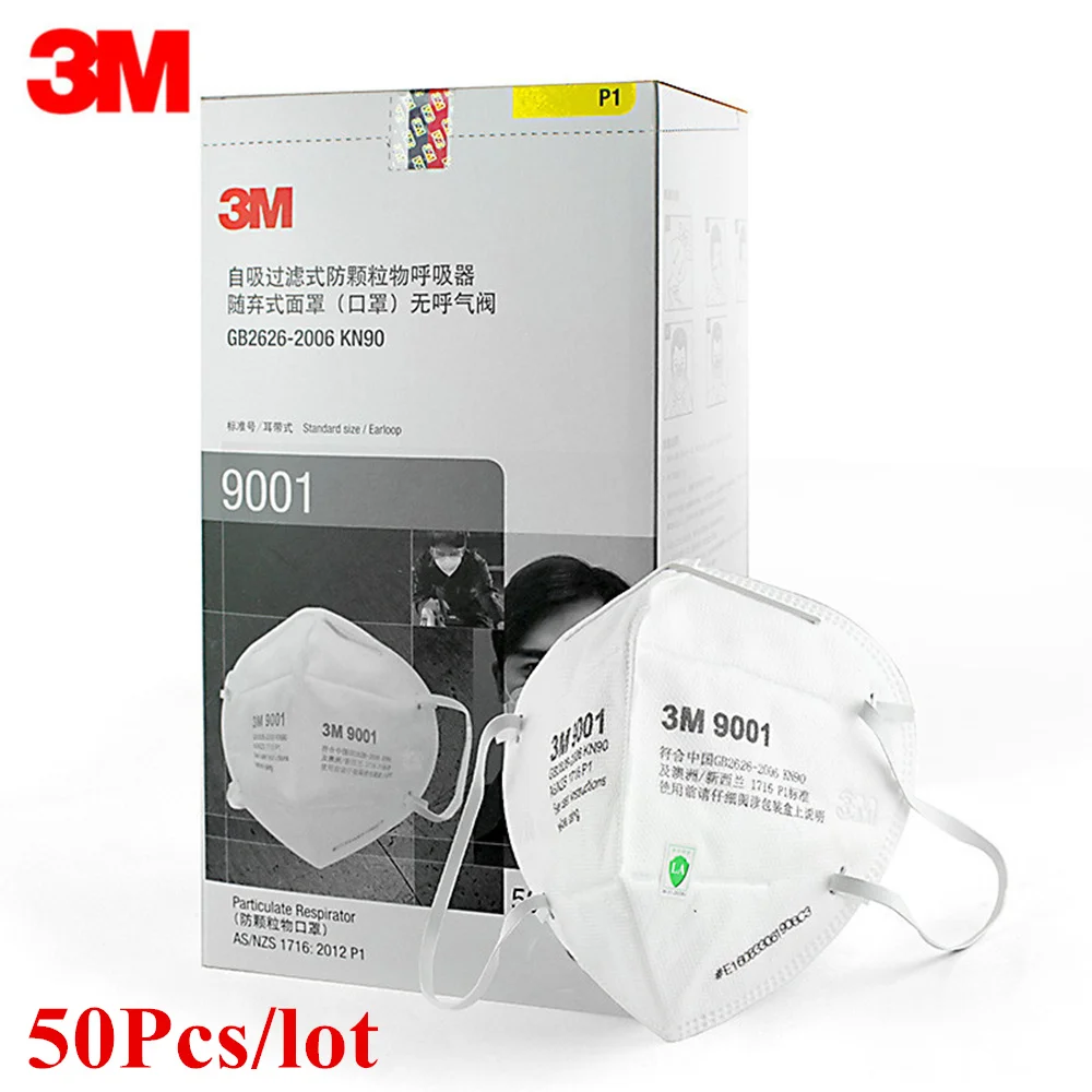 

50Pcs 3M 9001 KN90 Dust Masks Respirator Anti-dust PM2.5 Industrial Construction Pollen Haze Gas Family & Pro Site Protection