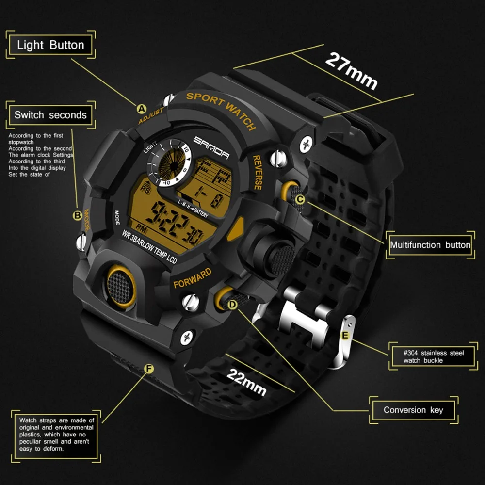 SANDA Брендовые мужские спортивные часы, модные часы Chronos обратного отсчета, мужские водонепроницаемые светодиодный цифровые часы, мужские военные часы, мужские часы