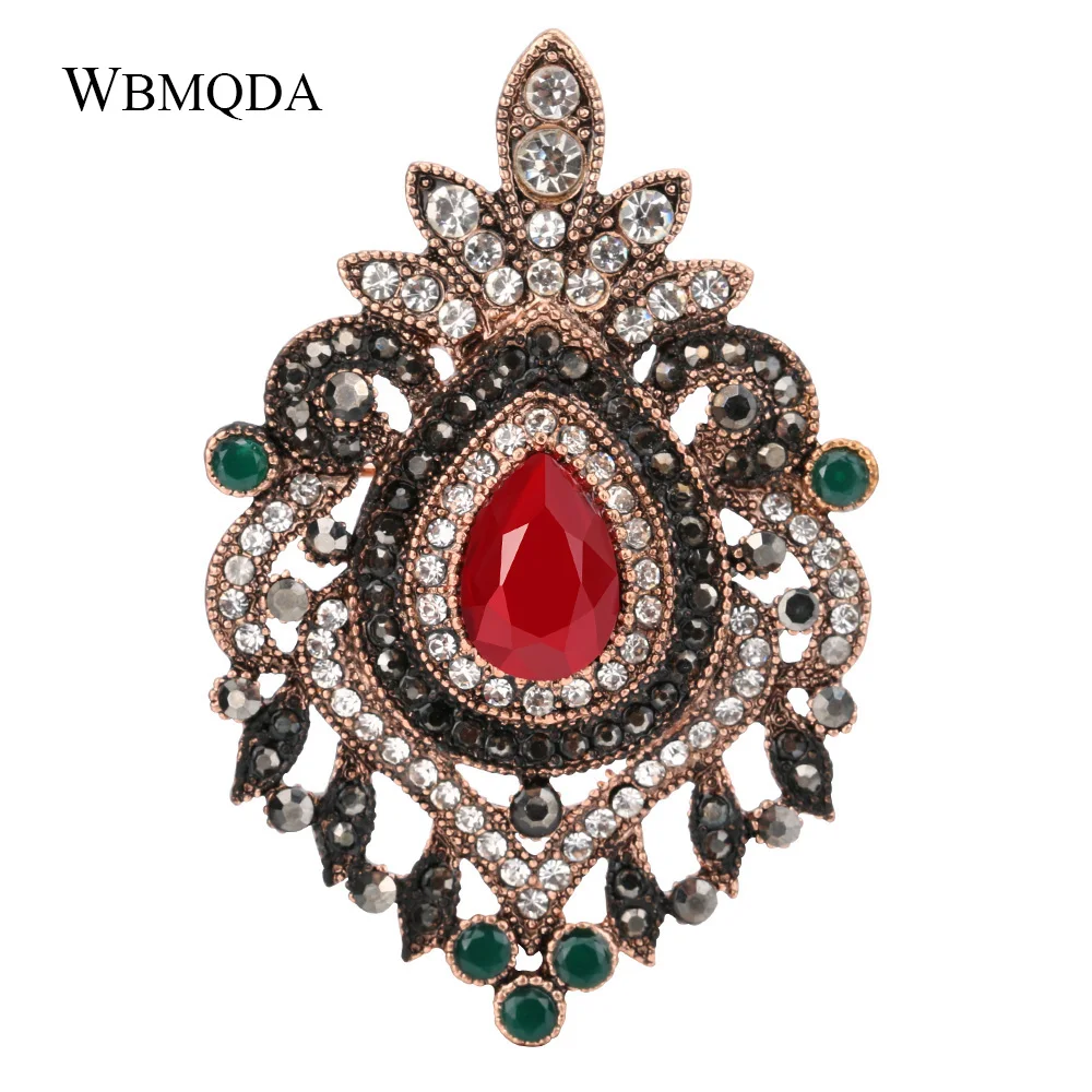

Bohemian Red Stone Black Crystal Pins And Brooches For Women Vintage Brooch Turkish Antique Gold Jewelry Free Shipping