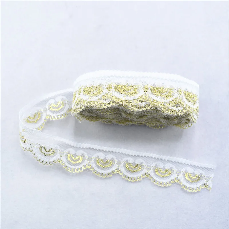 

Beautiful 10 yards lace ribbon 22mm wide bright gold white lace trimming sewing DIY embroidery clothing wedding decoration party