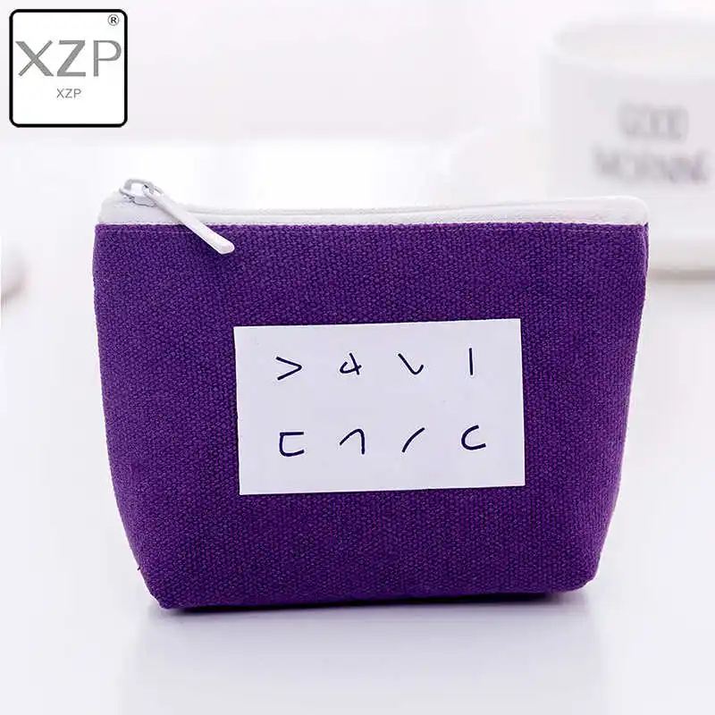 XZP милая сумка с принтом японских букв, маленькая Холщовая Сумка для монет, кошелек для женщин, кошелек для монет, сумка на молнии, канцелярская карточка, держатели - Цвет: Фиолетовый