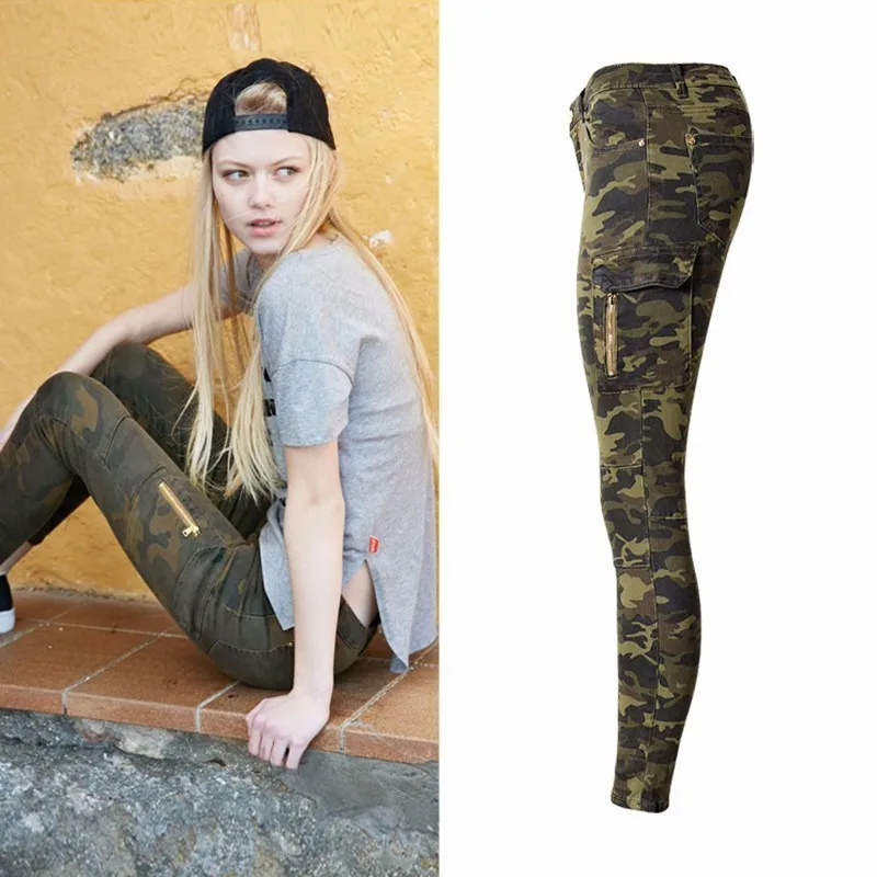 TryEverything Military Jeans Women Skinny Camouflage Jeans Women Pencil Stretch Army Green Pants Zipper Jeans Female Plus Size