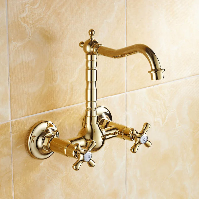 Wholesale Retail Gold Color Wall Mount Bathroom Kitchen Faucet Mixer