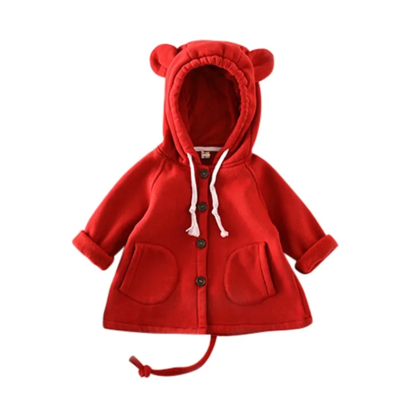 INS/Лидер продаж, новая детская куртка с большими ушами хлопковый свитер Красивая осенне-зимняя теплая детская одежда топы для малышей, пальто для девочек - Цвет: Красный