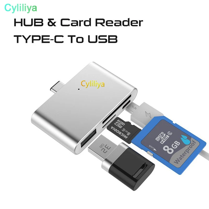 100 шт. usb type-C адаптер для чтения карт памяти адаптер USB Micro usb TF SD карта type C концентратор с OTG для Macbook air Pro Tablet