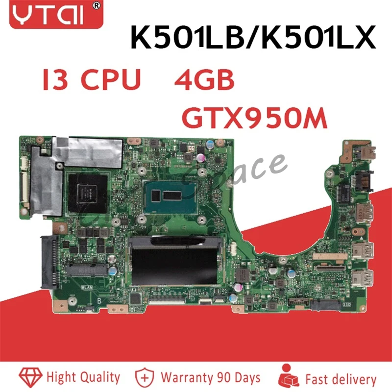 K501LX материнской GTX950M для ASUS K501L K501LB K501LN A501L материнская плата для ноутбука i3 Процессор 4G Оперативная память встроенная видеокарта DDR3