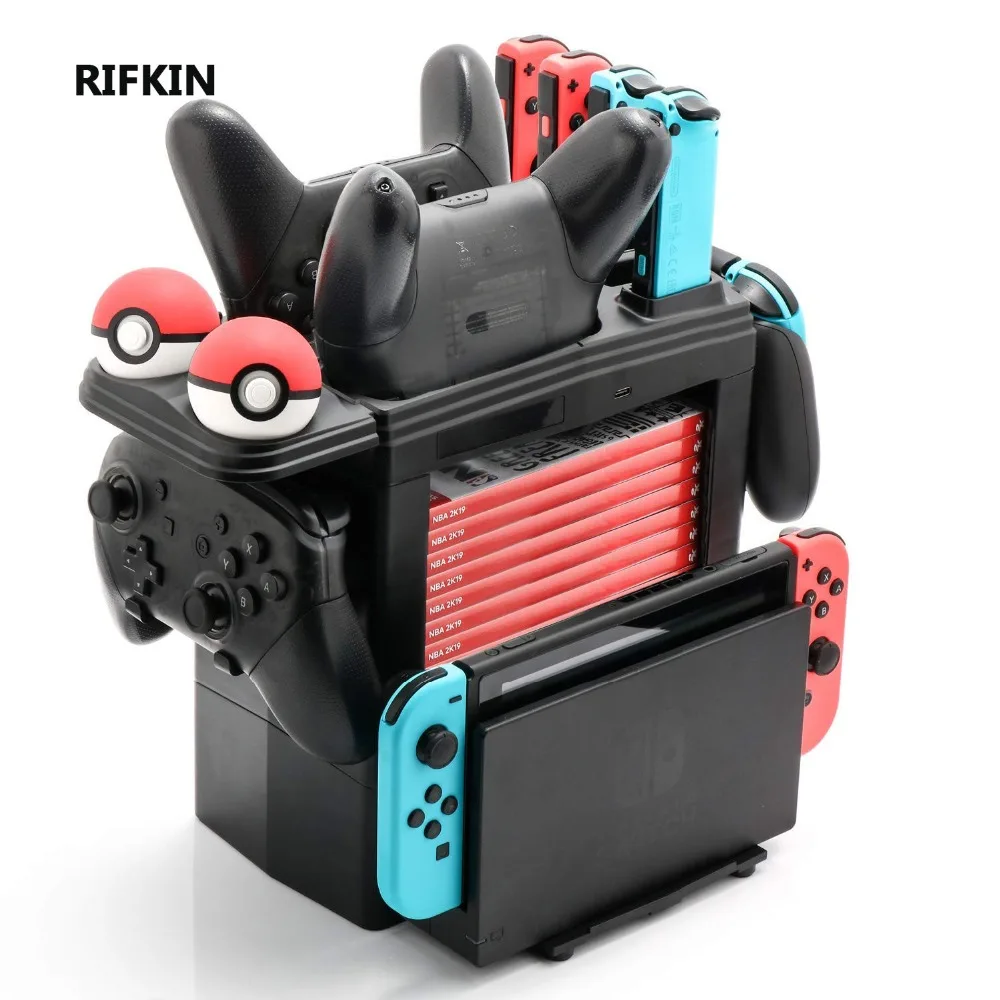 

RIFKIN 8 in 1 gamepad Charging Dock for Nintend Switch poke ball charging storage tower stand for game card